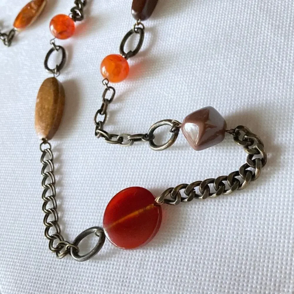 Brass- and earth-tone chunky statement necklace